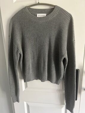 Anthro Self Contrast Women's Gray Knit Crewneck crop Sweater Medium